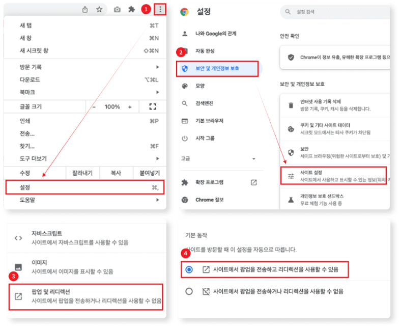 Chrome 브라우저 설정 캡쳐
