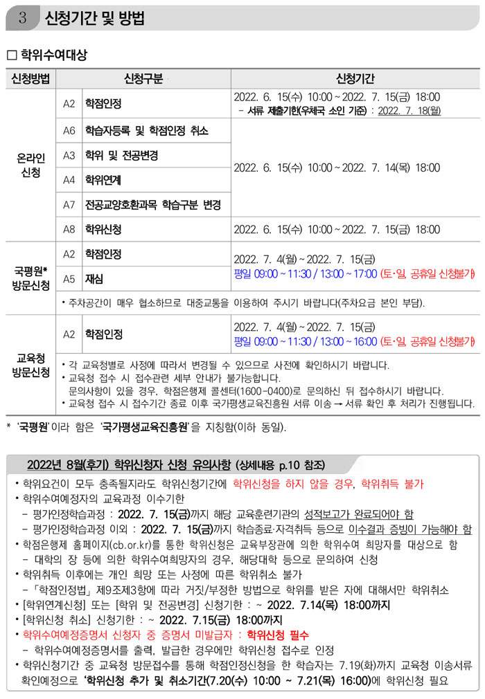 학점인정신청 안내 캡처 이미지:내용은 첨부파일과 같음