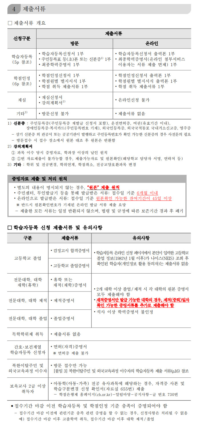 학점인정신청 안내 캡처 이미지:내용은 첨부파일과 같음