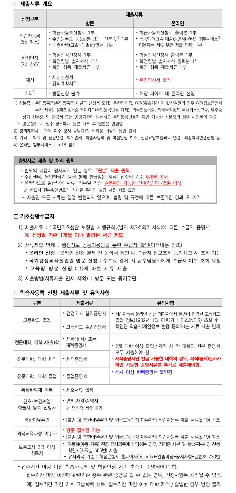 학점인정신청 안내 캡처 이미지:내용은 첨부파일과 같음